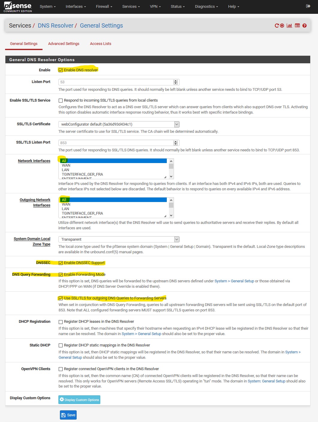 Не работает dns pfsense