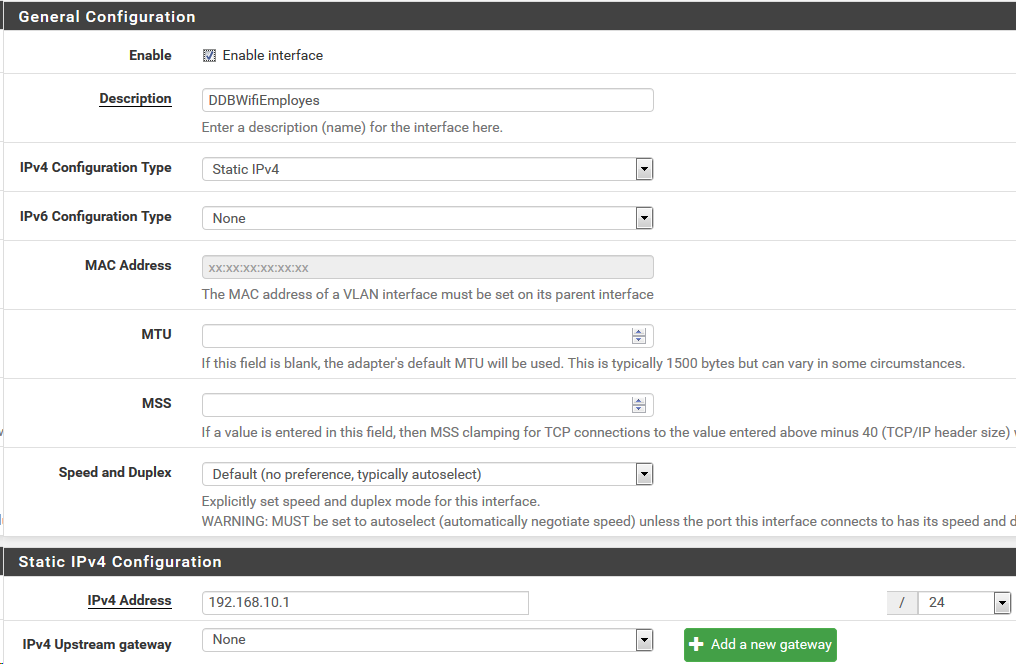 Interface ipv4 configuration. PFSENSE Proxmox.