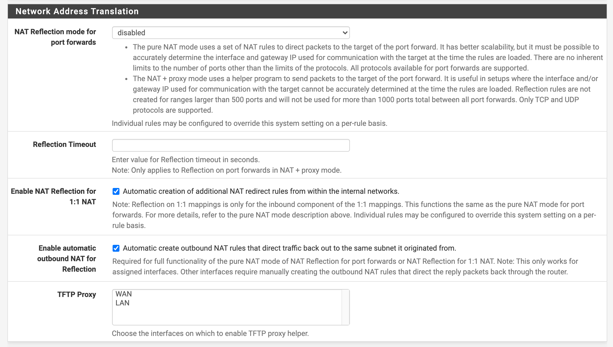 Forward nat. Enable Nat reflection for 1:1 Nat PFSENSE.