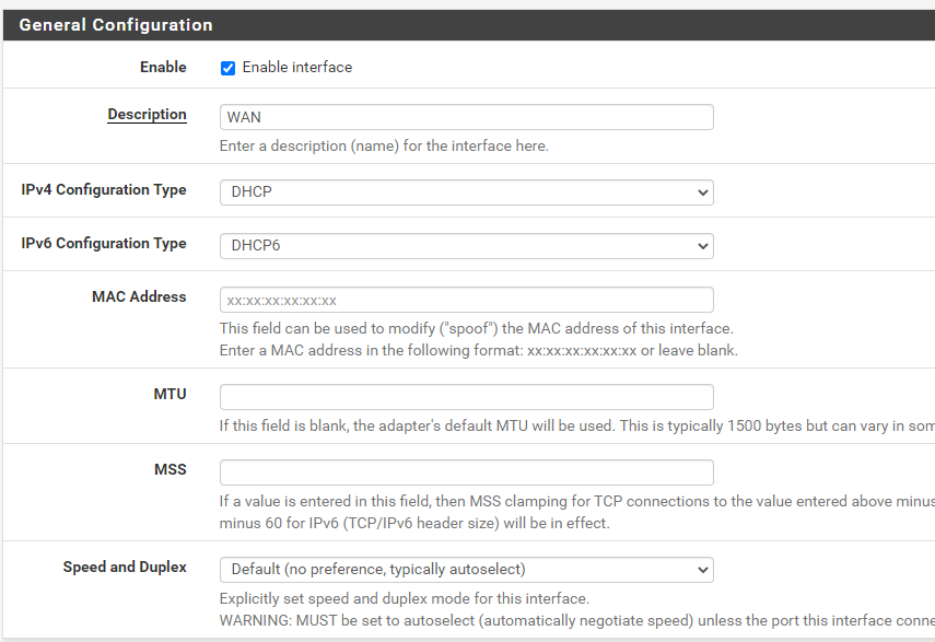 General configuration. Ipv6 Gateway.