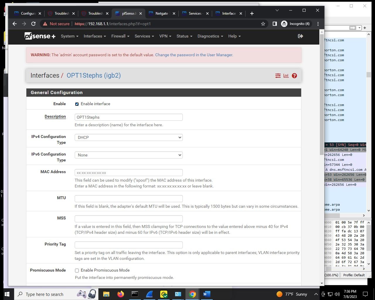 07.08.2023_Pfsense Interfaces OPT1Stephs doesnt match config support page.jpg