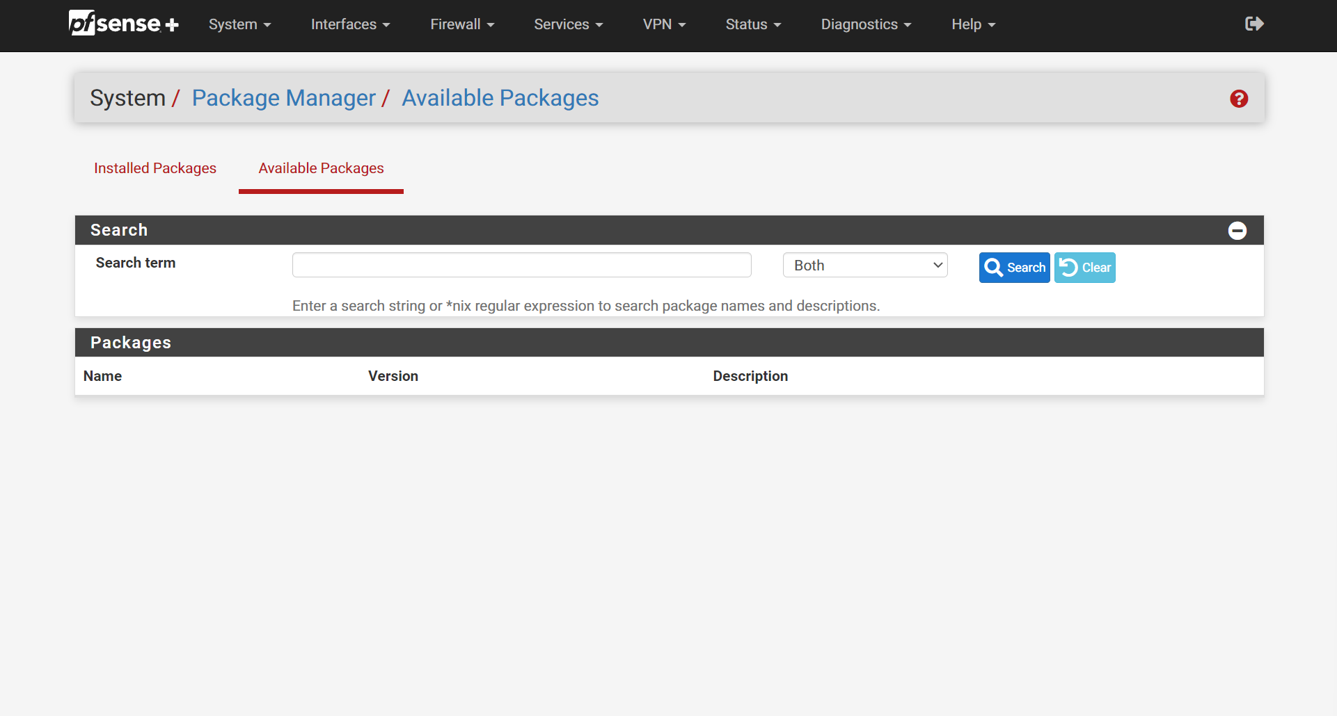 Search manager. PFSENSE dashboard. Not search.